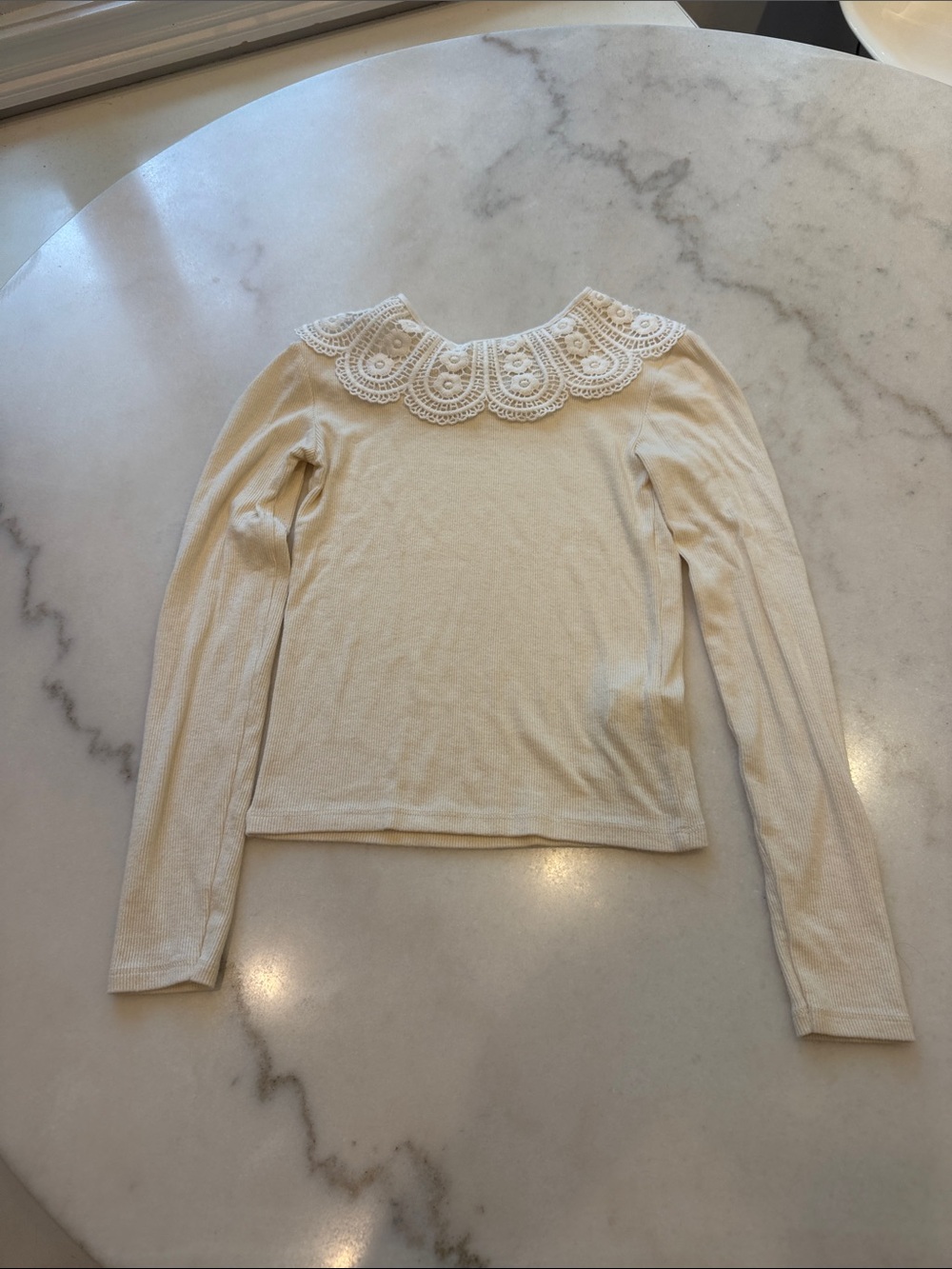 Zara Cream Long-Sleeve Top with Lace Collar